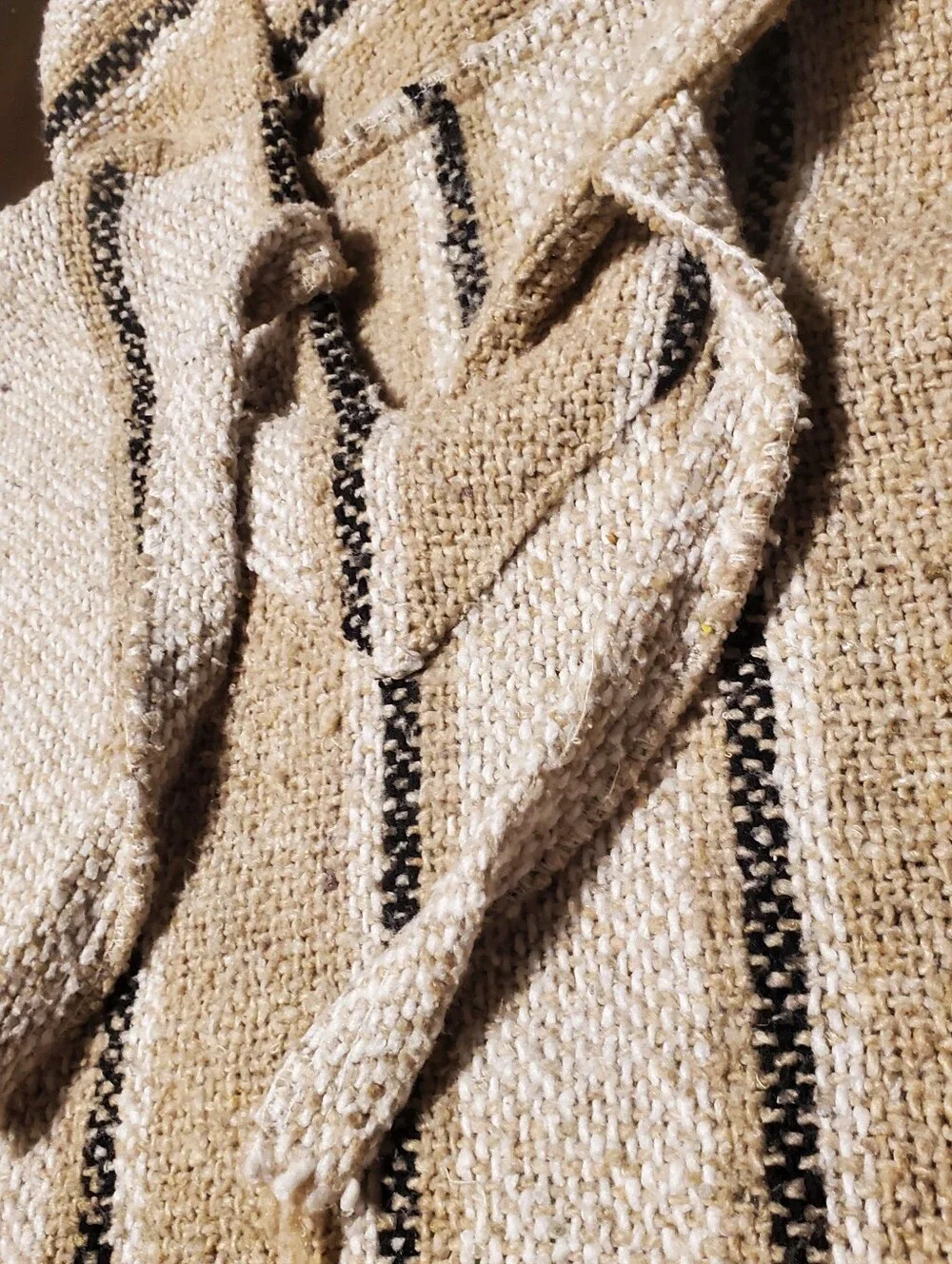 Boho Neutral Striped Mexican Baja Hoodie Pullover M/L